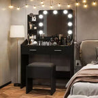 Coiffeuse de Maquillage avec Lumières, Bureau de Maquillage avec Miroir et Lumières, Grand Tiroir et Armoire de Rangement à Deux Étages, 3 Modes d'Éclairage