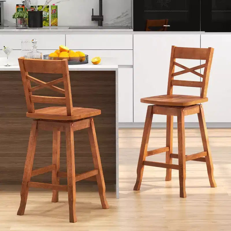 Costway Lot de 2 tabourets de bar/comptoir pivotants en bois d'hévéa, hauteur 61/76 cm, avec dossier incliné, noyer