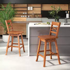 Costway Lot de 2 tabourets de bar/comptoir pivotants en bois d'hévéa, hauteur 61/76 cm, avec dossier incliné, noyer