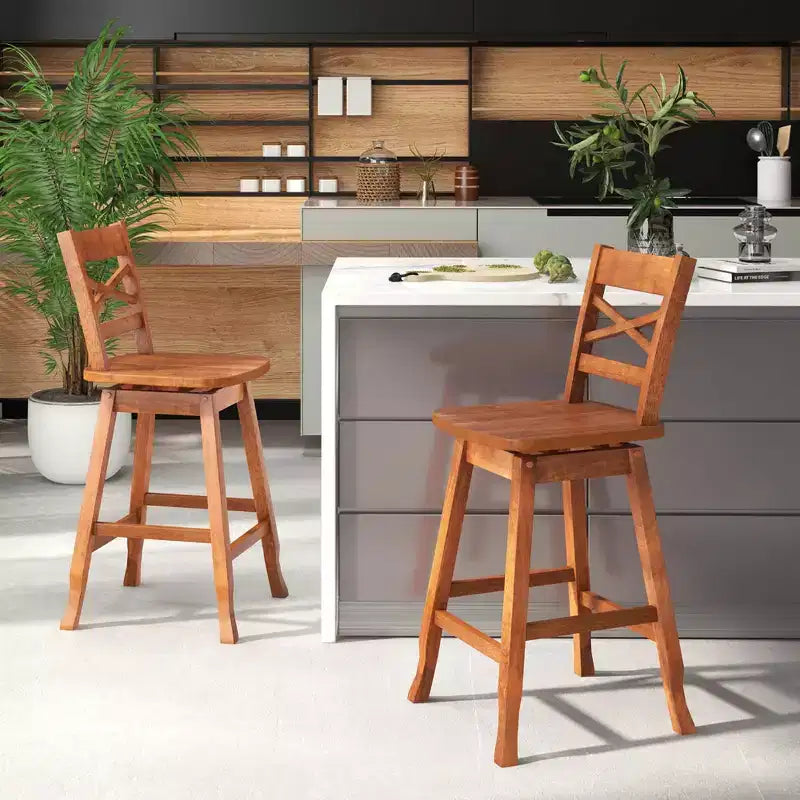 Costway Lot de 2 tabourets de bar/comptoir pivotants en bois d'hévéa, hauteur 61/76 cm, avec dossier incliné, noyer