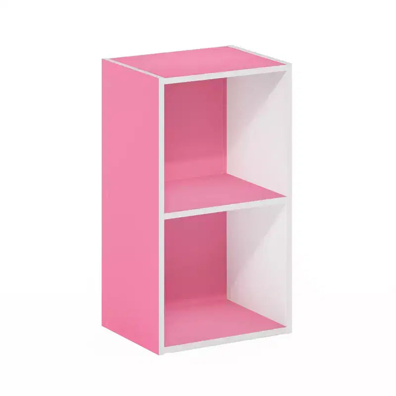 Furinno Étagère Ouverte Décorative à 2 Niveaux Table de Chevet Table d'appoint Canapé Côté Rangement Vitrine Rose/Blanc