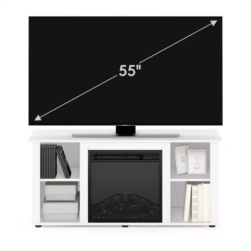 Meuble TV de cheminée Furinno, console TV avec étagère de rangement ouverte pour TV jusqu'à 55 pouces, blanc