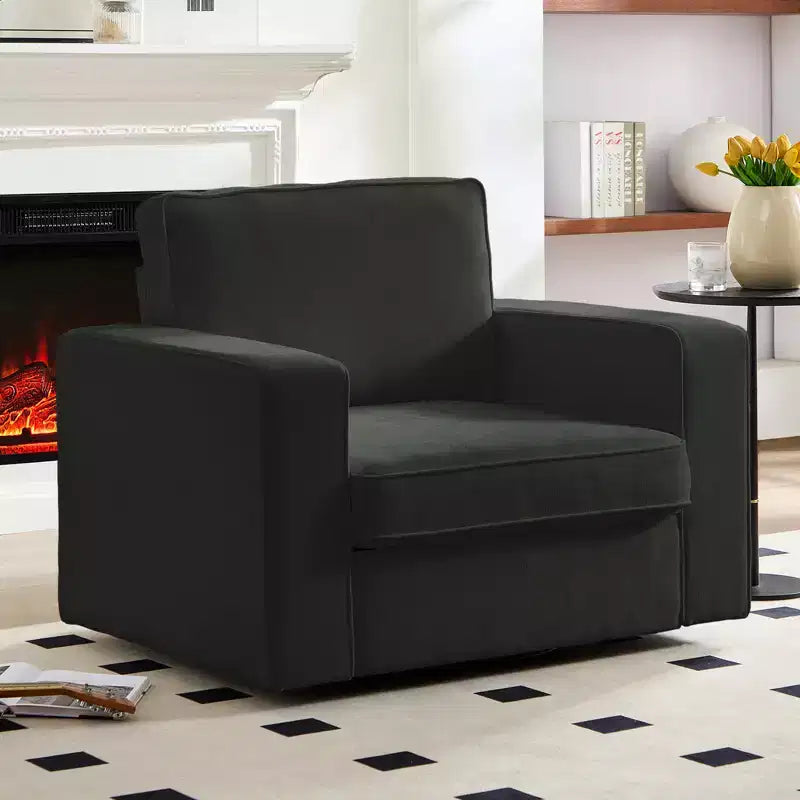 Mjkone Fauteuil pivotant moderne 360°, Fauteuil carré rembourré, Canapé simple confortable en chenille