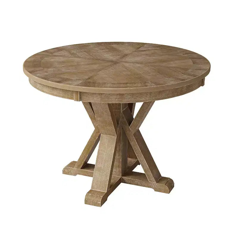 Table à manger ronde Felipa Rustic Farmhouse en bois massif naturel avec piètement croisé pour 4 personnes | ART OF LIVING DESIGNS-Natural