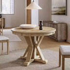 Table à manger ronde Felipa Rustic Farmhouse en bois massif naturel avec piètement croisé pour 4 personnes | ART OF LIVING DESIGNS-Natural