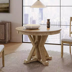 Table à manger ronde Felipa Rustic Farmhouse en bois massif naturel avec piètement croisé pour 4 personnes | ART OF LIVING DESIGNS-Natural