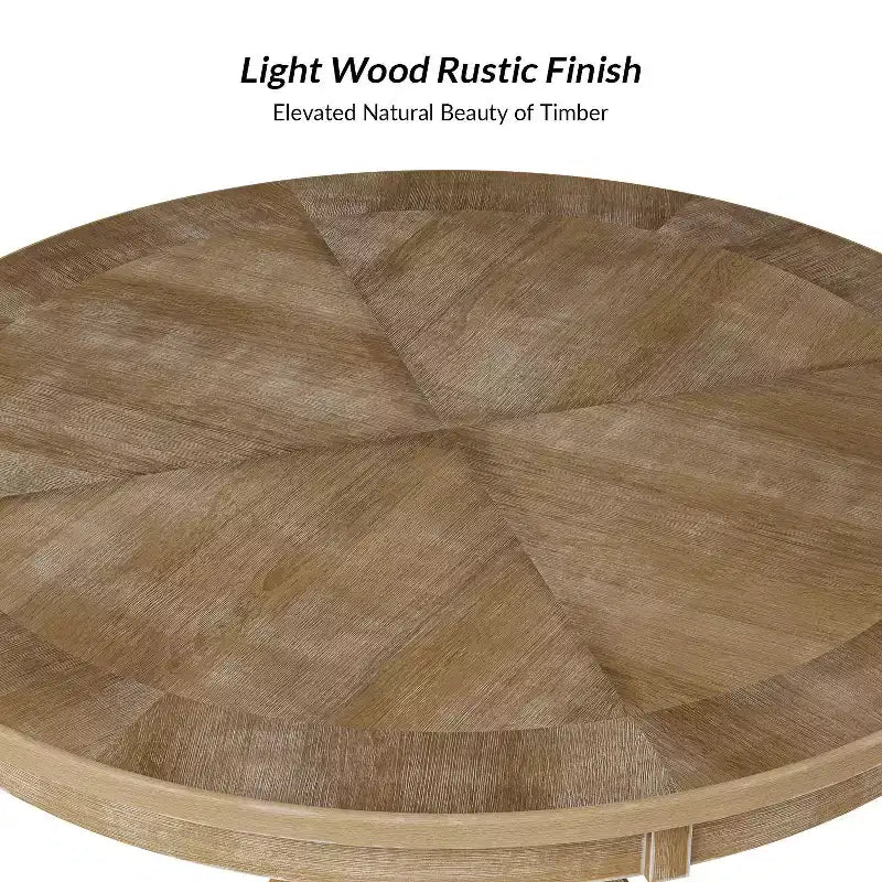 Table à manger ronde Felipa Rustic Farmhouse en bois massif naturel avec piètement croisé pour 4 personnes | ART OF LIVING DESIGNS-Natural