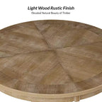 Table à manger ronde Felipa Rustic Farmhouse en bois massif naturel avec piètement croisé pour 4 personnes | ART OF LIVING DESIGNS-Natural