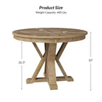 Table à manger ronde Felipa Rustic Farmhouse en bois massif naturel avec piètement croisé pour 4 personnes | ART OF LIVING DESIGNS-Natural