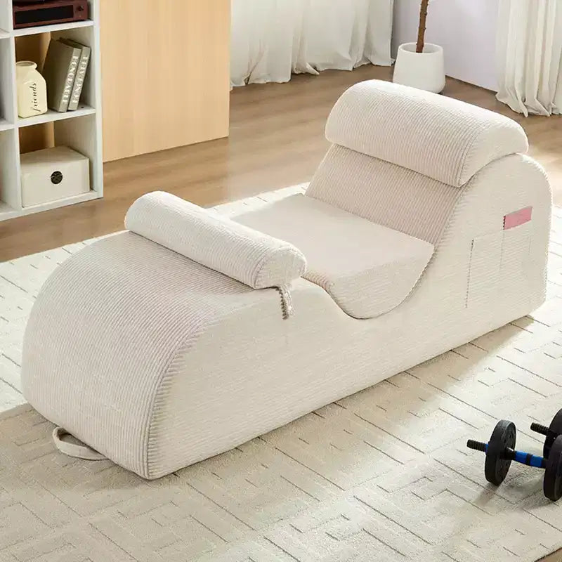 Mjkone Chaise Longue de Yoga en Velours Côtelé, Canapé de Yoga Incurvé avec Appui-Tête/Coussin Lombaire/Repose-Pieds Amovibles, Base Antidérapante