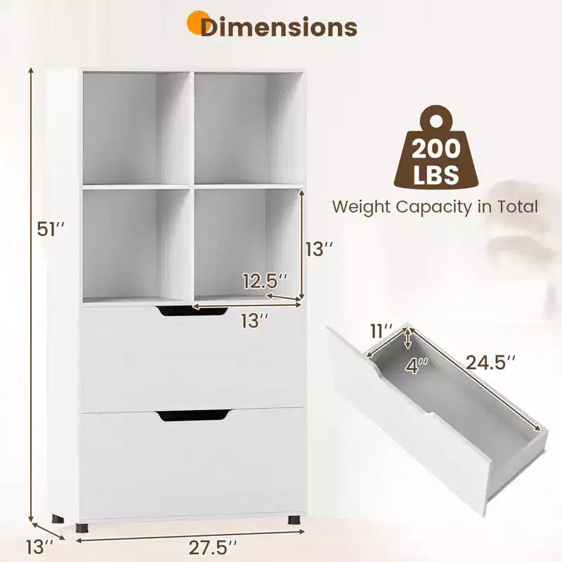 Étagère Costway avec 2 tiroirs, bibliothèque ouverte à 4 niveaux avec 4 cubes de rangement pour le bureau à domicile