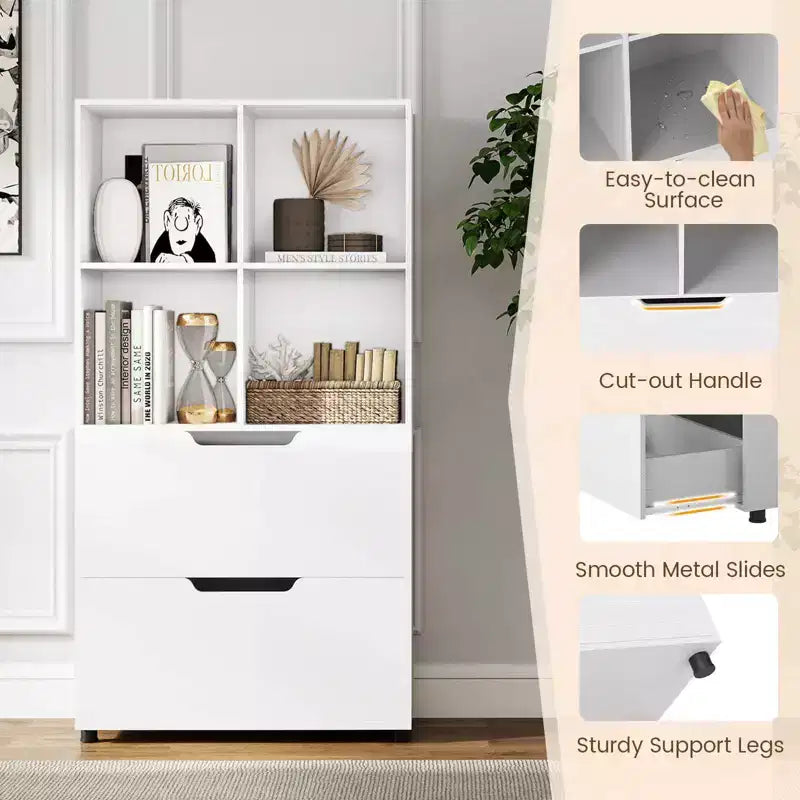 Étagère Costway avec 2 tiroirs, bibliothèque ouverte à 4 niveaux avec 4 cubes de rangement pour le bureau à domicile