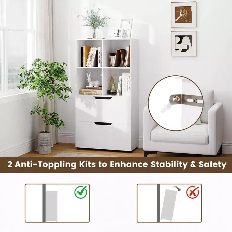 Étagère Costway avec 2 tiroirs, bibliothèque ouverte à 4 niveaux avec 4 cubes de rangement pour le bureau à domicile