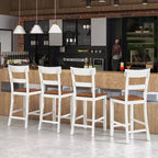 Lot de 4 tabourets de bar en bois Costway, chaises de bar avec cadre en bois de caoutchouc LVL, dossier, repose-pieds Noir/Blanc