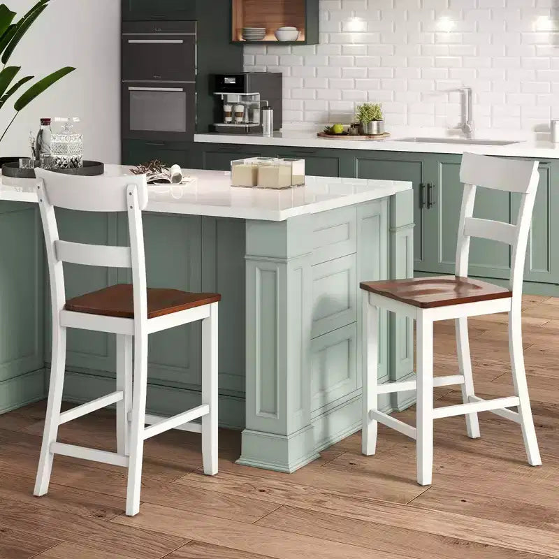 Lot de 4 tabourets de bar en bois Costway, chaises de bar avec cadre en bois de caoutchouc LVL, dossier, repose-pieds Noir/Blanc