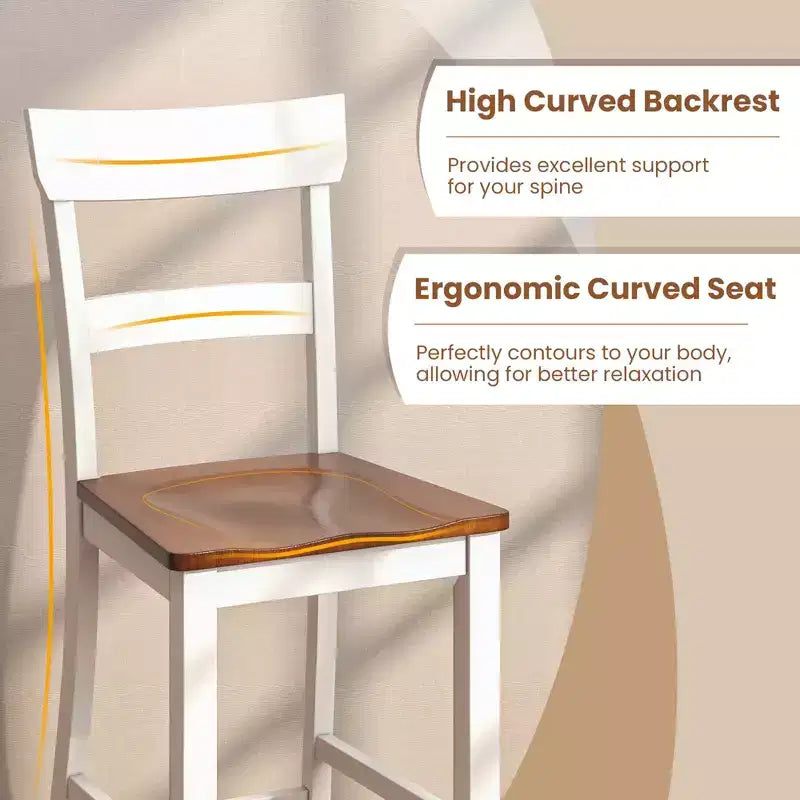 Lot de 4 tabourets de bar en bois Costway, chaises de bar avec cadre en bois de caoutchouc LVL, dossier, repose-pieds Noir/Blanc
