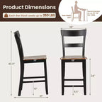 Lot de 4 tabourets de bar en bois Costway, chaises de bar avec cadre en bois de caoutchouc LVL, dossier, repose-pieds Noir/Blanc