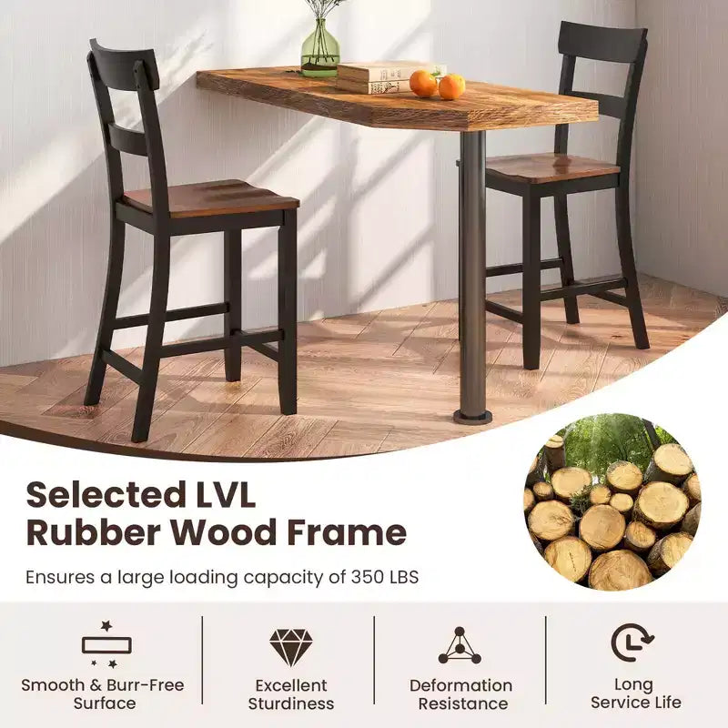 Lot de 4 tabourets de bar en bois Costway, chaises de bar avec cadre en bois de caoutchouc LVL, dossier, repose-pieds Noir/Blanc