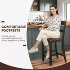 Lot de 4 tabourets de bar en bois Costway, chaises de bar avec cadre en bois de caoutchouc LVL, dossier, repose-pieds Noir/Blanc