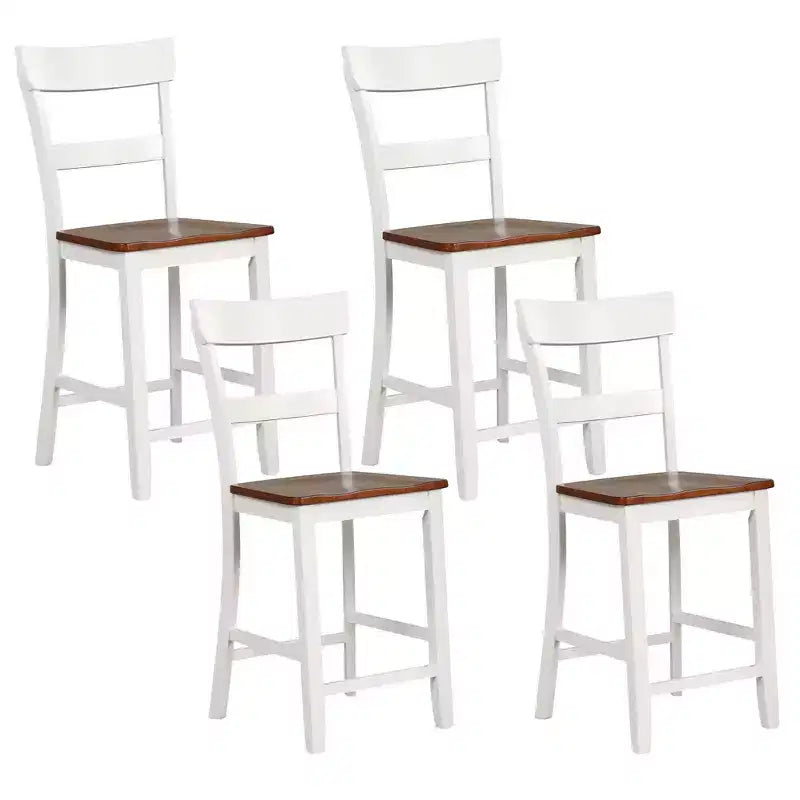 Lot de 4 tabourets de bar en bois Costway, chaises de bar avec cadre en bois de caoutchouc LVL, dossier, repose-pieds Noir/Blanc