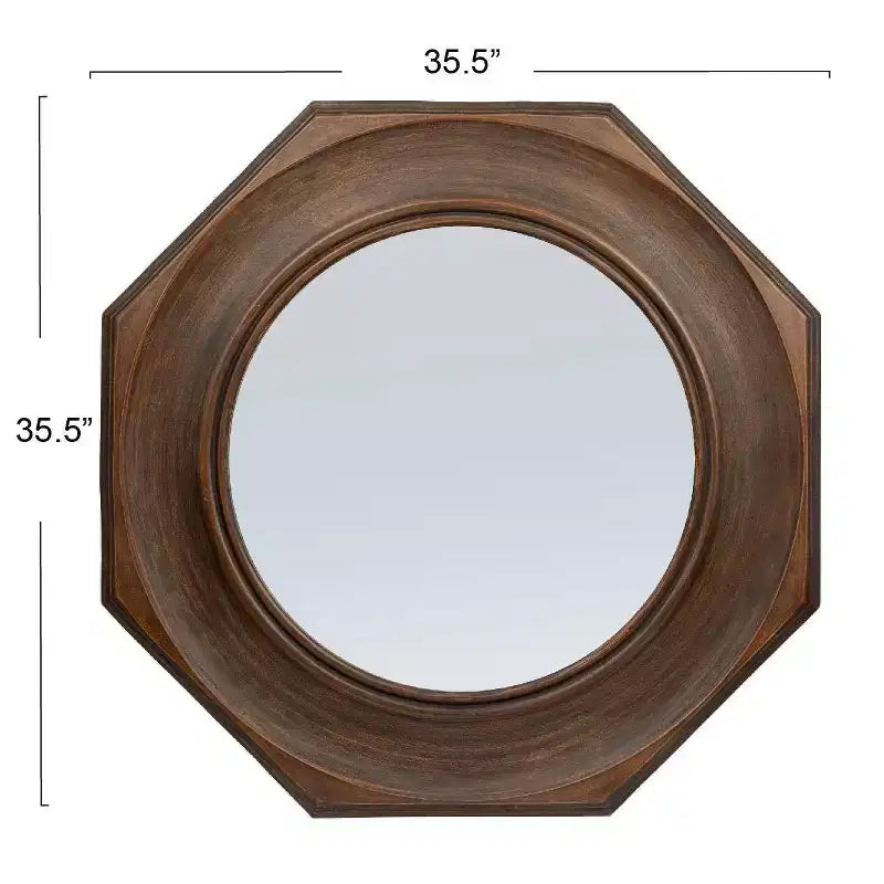 Miroir mural hexagonal à cadre en bois sculpté Storied Home