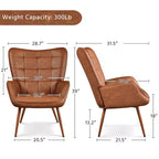 Yaheetech Lot de 2 fauteuils d'appoint touffetés à dossier haut en similicuir d'inspiration mi-siècle avec pieds en métal imitation bois pour salon, chambre à coucher, appartement