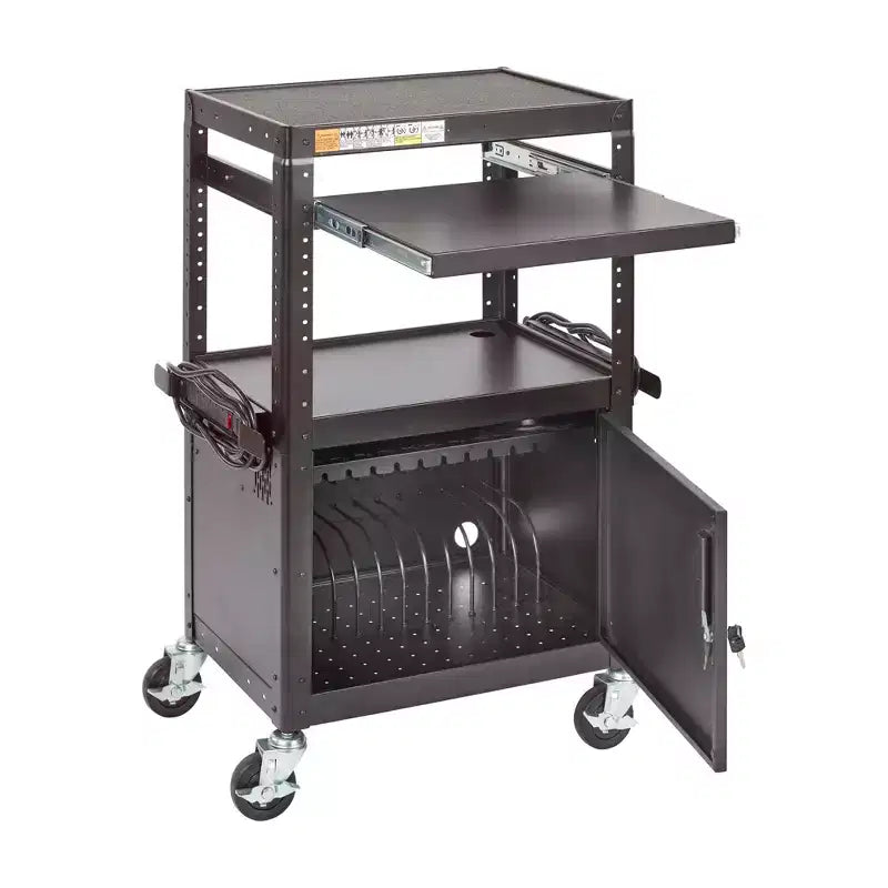 ECR4Kids Mobile AV Presentation Media Stand and 12-Bay Charging Cart, Technology Trolley, Black