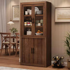 Grand garde-manger de cuisine en bois, armoire de rangement alimentaire autonome de style ferme avec 4 portes magnétiques, étagères réglables, grand rangement