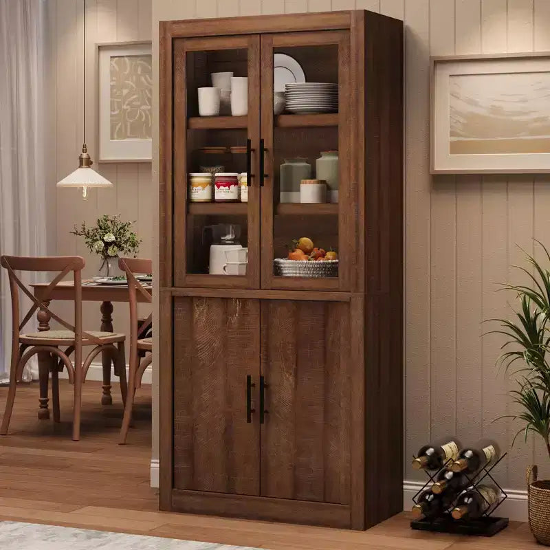 Grand garde-manger de cuisine en bois, armoire de rangement alimentaire autonome de style ferme avec 4 portes magnétiques, étagères réglables, grand rangement