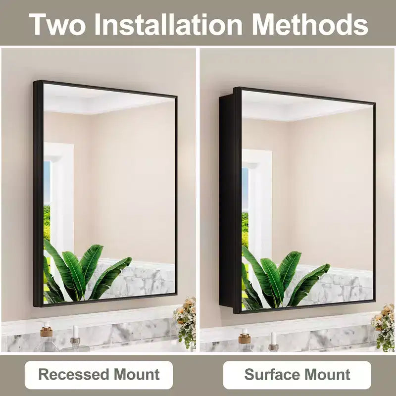 Armoire à pharmacie Elise avec miroir, armoire de salle de bain à montage en surface ou encastré, étagères réglables en verre trempé, réversible