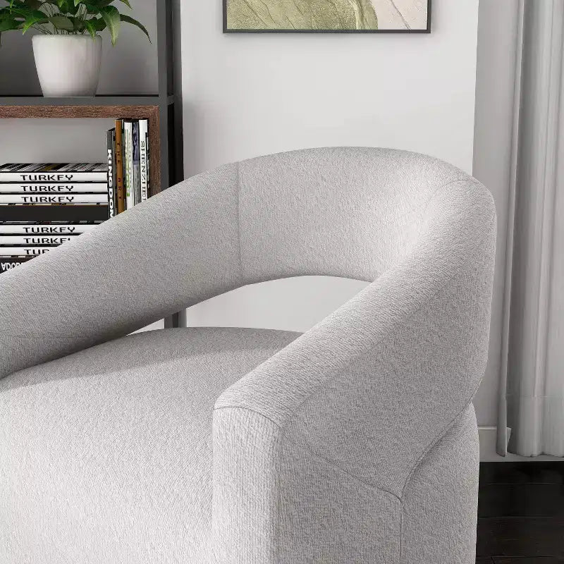 Fauteuil pivotant rond moderne en tissu bouclette Stormherald avec dossier ouvert, disponible 24 h/24 et 7 j/7 chez Shop At Home