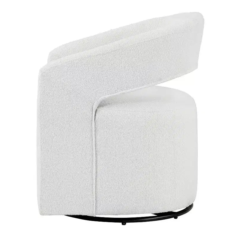 Fauteuil pivotant rond moderne en tissu bouclette Stormherald avec dossier ouvert, disponible 24 h/24 et 7 j/7 chez Shop At Home