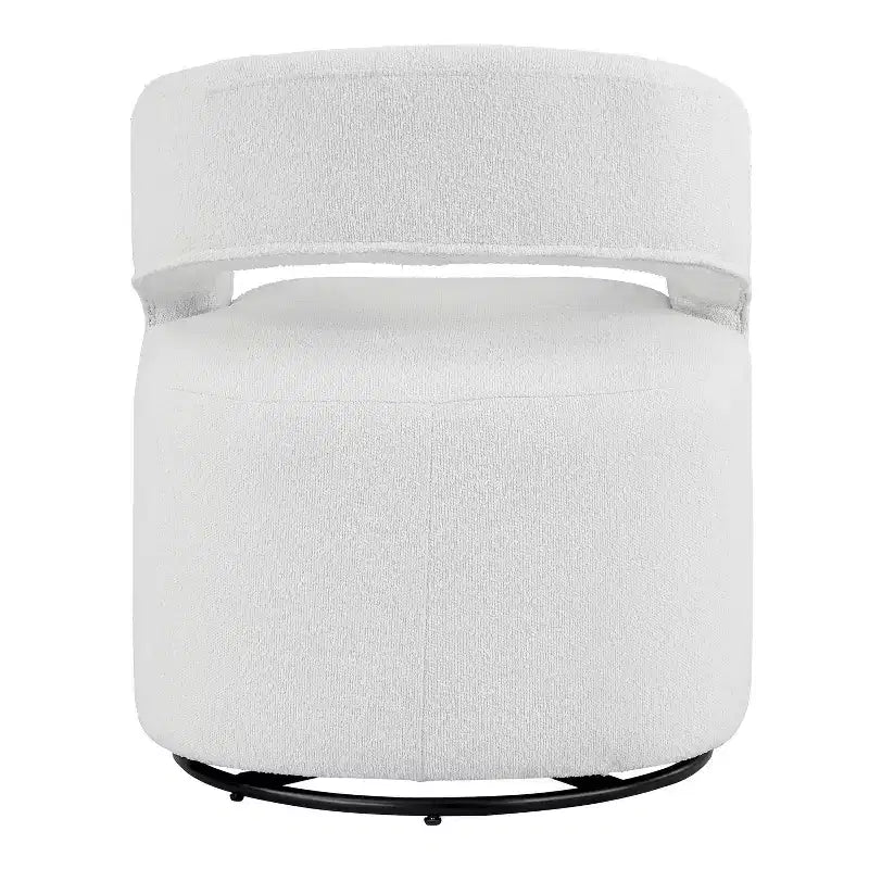 Fauteuil pivotant rond moderne en tissu bouclette Stormherald avec dossier ouvert, disponible 24 h/24 et 7 j/7 chez Shop At Home