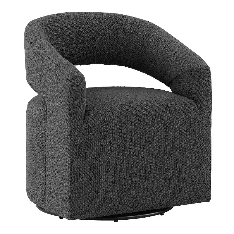 Fauteuil pivotant rond moderne en tissu bouclette Stormherald avec dossier ouvert, disponible 24 h/24 et 7 j/7 chez Shop At Home