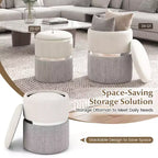 Costway Lot de 2 poufs de rangement ronds modernes en tissu de lin pour chambre à coucher