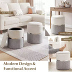 Costway Lot de 2 poufs de rangement ronds modernes en tissu de lin pour chambre à coucher