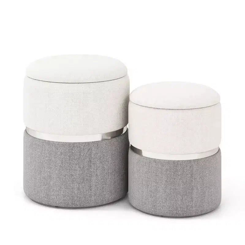 Costway Lot de 2 poufs de rangement ronds modernes en tissu de lin pour chambre à coucher