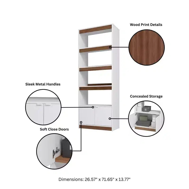 Bibliothèque Manhattan Comfort Ratzer Mid - Century Modern 5 étagères 182 cm