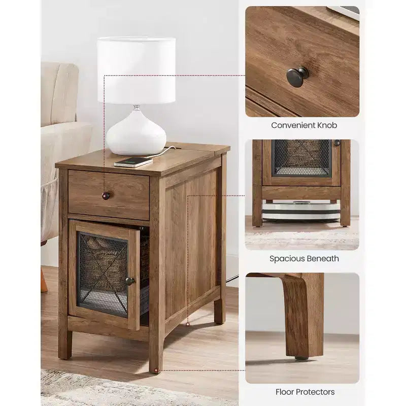 Table d'appoint VASAGLE avec rangement, table de chevet avec ports USB et prises, station de charge, tiroir, armoire de rangement, porte-revues