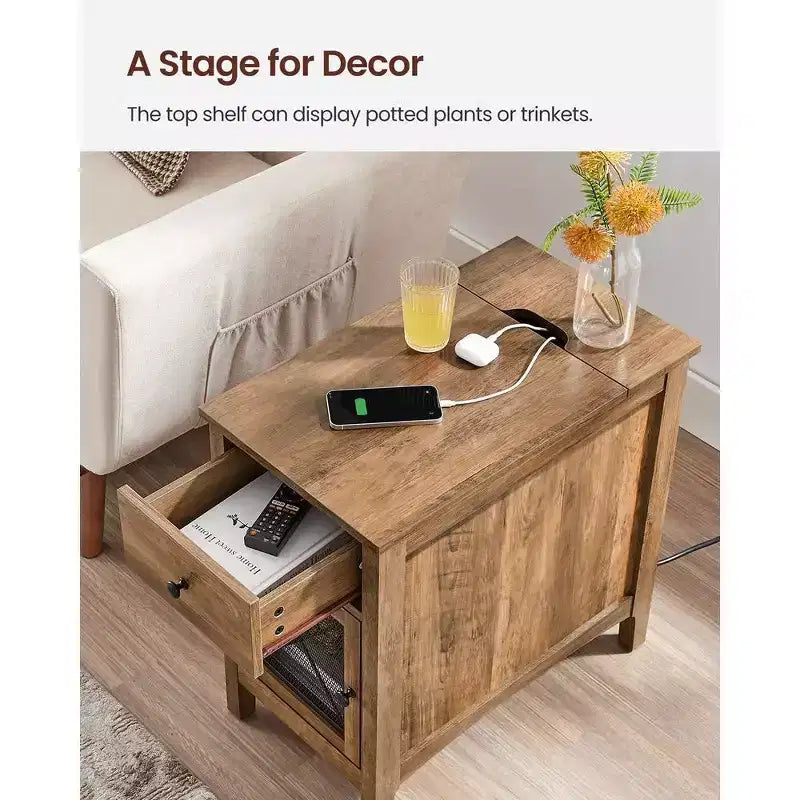 Table d'appoint VASAGLE avec rangement, table de chevet avec ports USB et prises, station de charge, tiroir, armoire de rangement, porte-revues