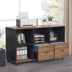 Classeurs latéraux à 2 tiroirs Lantine, classeur mobile en bois de 109 cm avec étagères de rangement ouvertes, tiroirs pour documents de format lettre