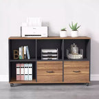 Classeurs latéraux à 2 tiroirs Lantine, classeur mobile en bois de 109 cm avec étagères de rangement ouvertes, tiroirs pour documents de format lettre