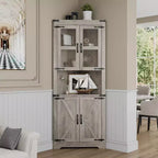 Meuble d'angle de ferme Whizmax, Armoire de rangement d'angle haute avec porte vitrée et étagères réglables, Meuble de salle de bain pour salon, salle de bain