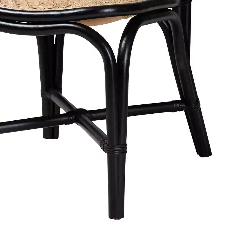 Chaise de salle à manger bicolore moderne mi-siècle en rotin noir et marron naturel bali & pari Ayana