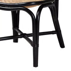 Chaise de salle à manger bicolore moderne mi-siècle en rotin noir et marron naturel bali & pari Ayana