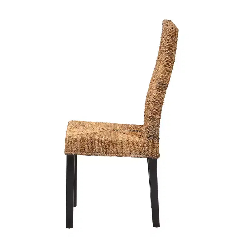 Chaise de salle à manger bohème moderne bali & pari Laymi en bois d'acajou brun foncé et jonc de mer