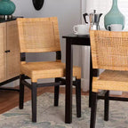 bali & pari Lesia Modern Bohemian Natural Brown Rattan and Espresso Brown Mahogany Wood Dining Chair