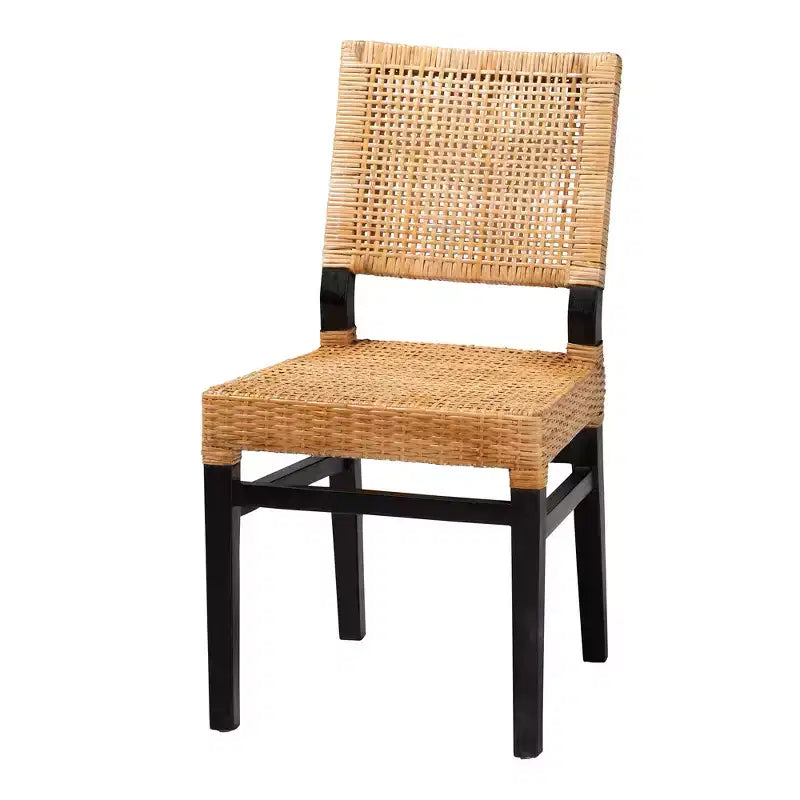 Chaise de salle à manger en rotin naturel brun et bois d'acajou brun expresso Lesia Modern Bohemian bali & pari