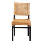 Chaise de salle à manger en rotin naturel brun et bois d'acajou brun expresso Lesia Modern Bohemian bali & pari