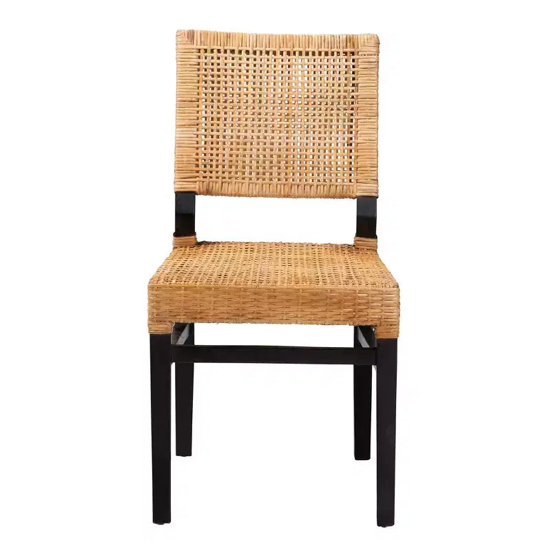 Chaise de salle à manger en rotin naturel brun et bois d'acajou brun expresso Lesia Modern Bohemian bali & pari